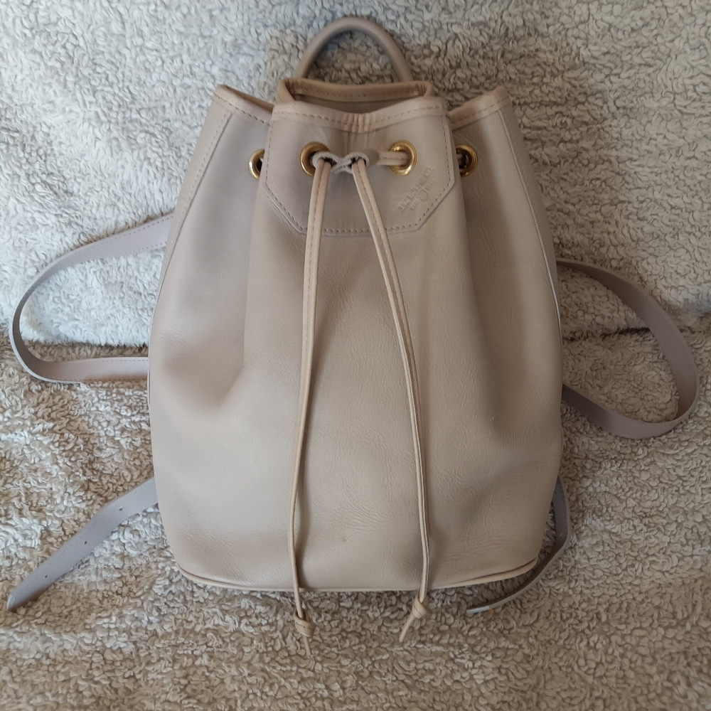 J.W. Hulme Co. Taupe leather backpack drawstring bucket bag